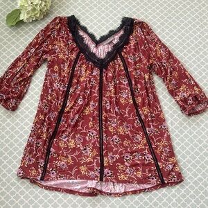 NWOT Kate & Mallory Rust/Burgundy Floral Blouse XL